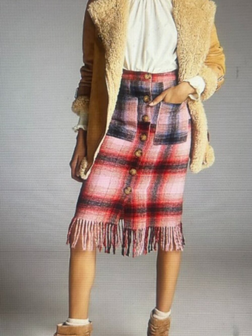 Anthropologie Maeve Fringed  Button Lined Plaid Mini Skirt NWT